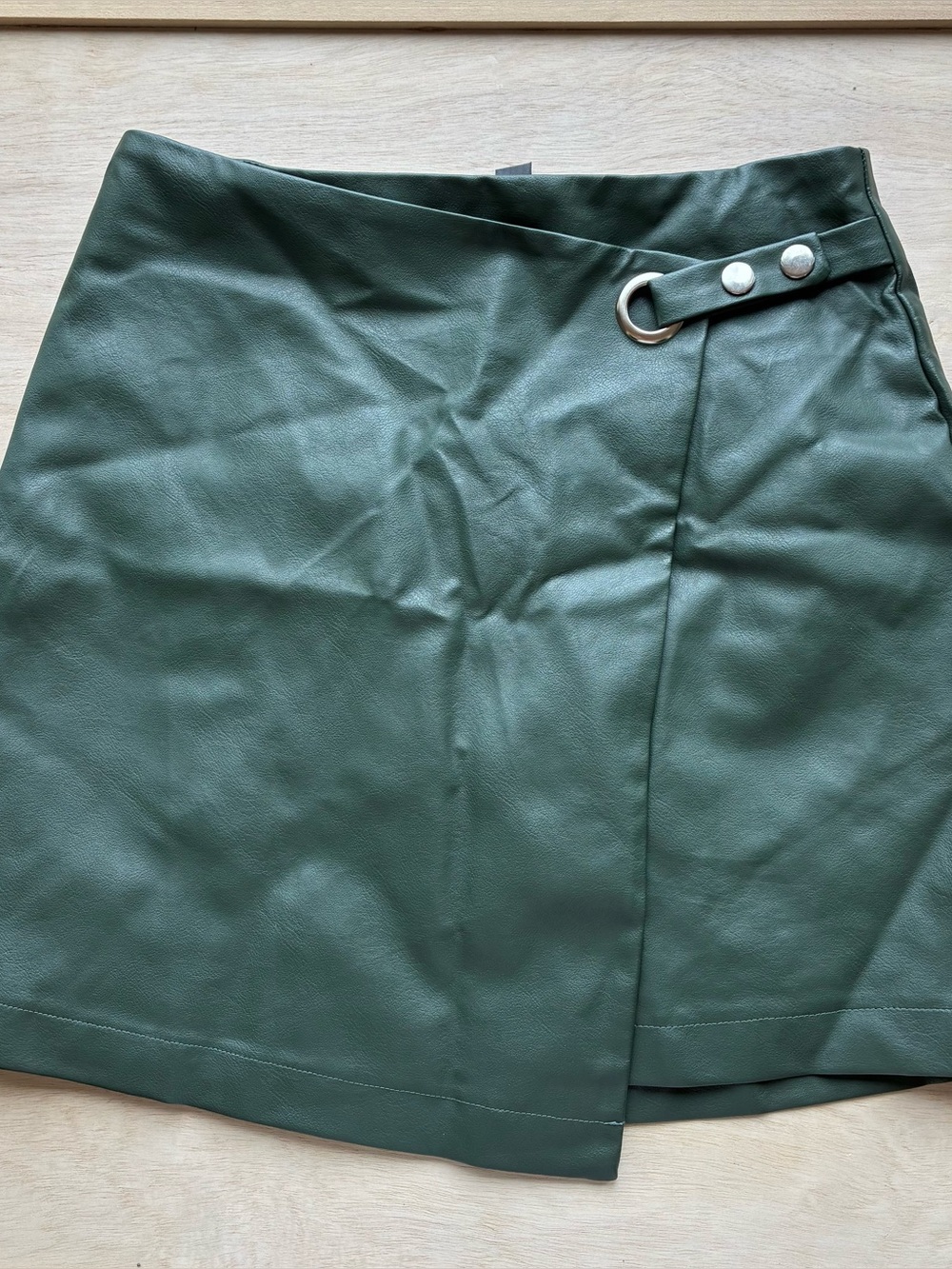 Alya Faux Leather Mini Shirt with Buckle Detail Green Size S Going Out Utility